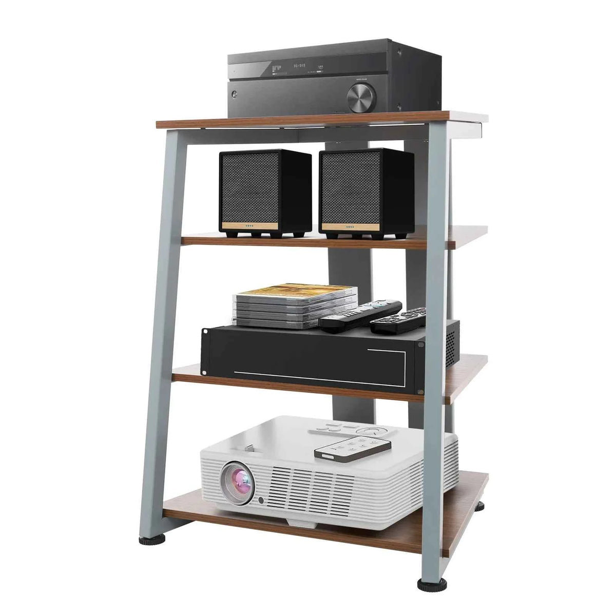 4‑Tier AV Media Stand with Cable Management. Carbon Steel Stereo Rack for Home Theater.