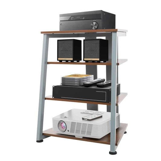 4‑Tier AV Media Stand with Cable Management. Carbon Steel Stereo Rack for Home Theater.