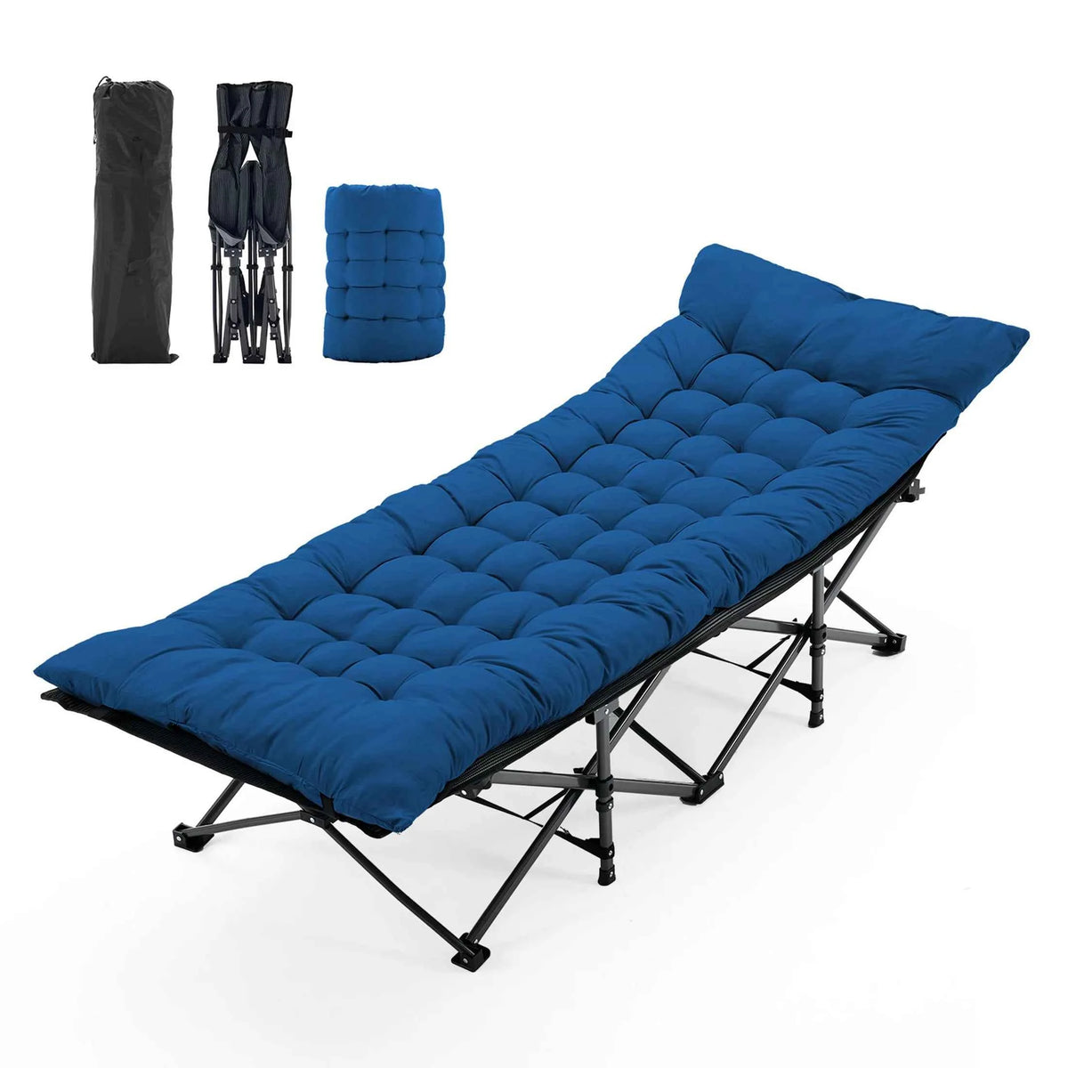 JHK Folding Camping Makeshift Bed Beach Lounge Chair. Portable 3.5'' Cushion 440 lbs. Sturdy Frame, Compact, Carry With Storage Bed for Outdoor, Camping, Hiking