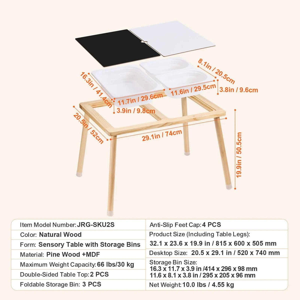 SucceBuy Wooden Sensory Table for Kids Activity with 3 Foldable Storage Bins & Double-Sided Board.  Indoor/Outdoor for Studying