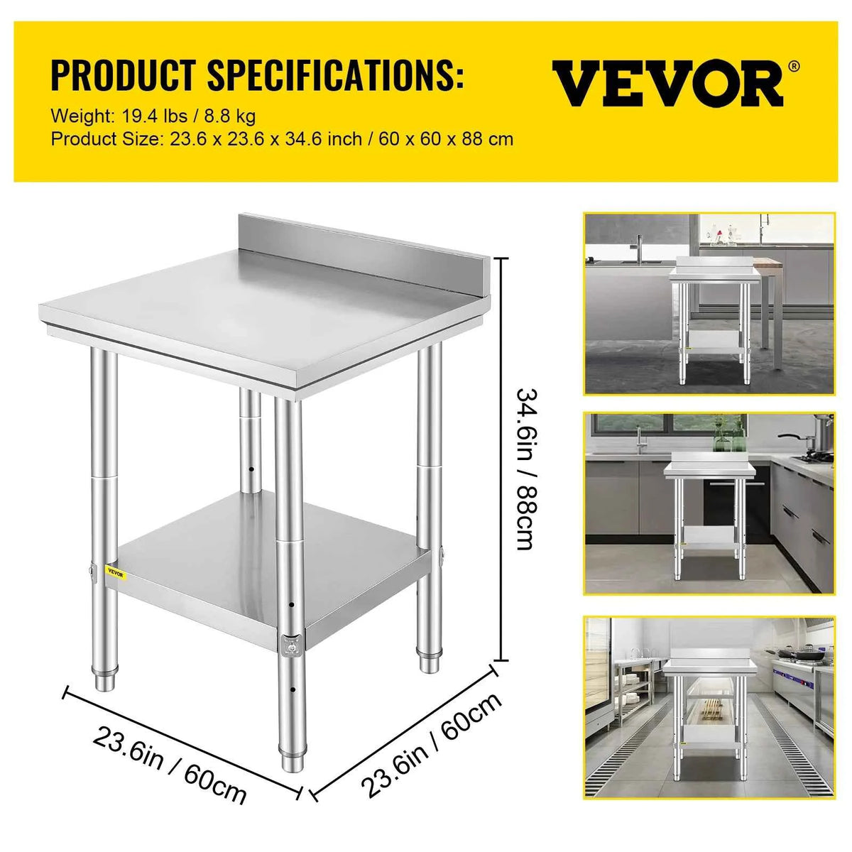 SucceBuy Kitchen Work Bench. Commercial Catering Table.  Worktable with Undershelf Stainless Steel 330LBS 286LBS Restaurant, Home