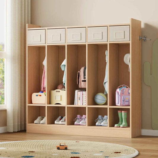 5-Section Classroom Coat Locker With 10 Cubbies & Hooks, Kids Storage Organizer With 5 Bins