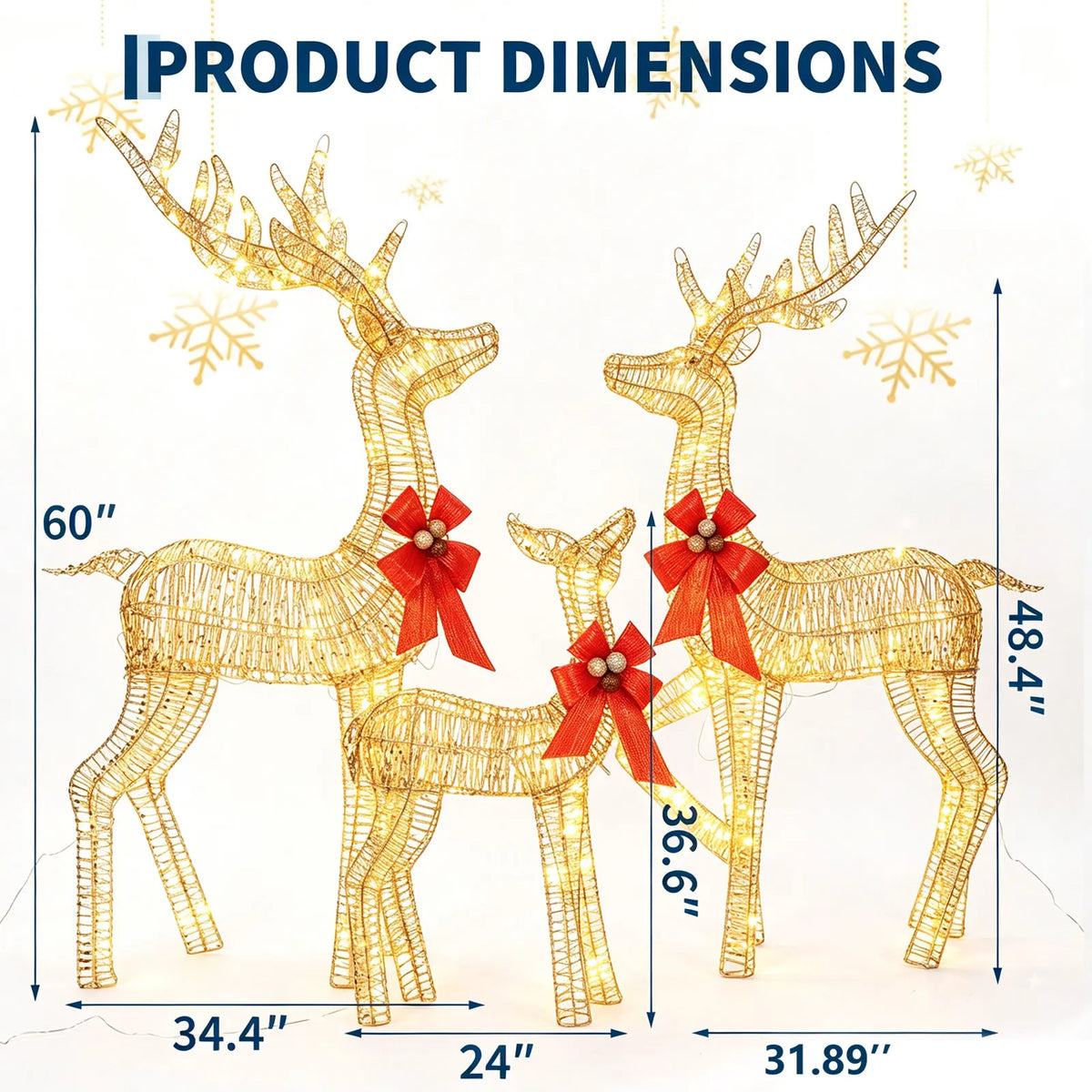 3-Piece Lighted Christmas Deer Family Outdoor Decoration Set. 3FT Tall IP44 Waterproof with LED Lights for Lawn, Garden & Porch