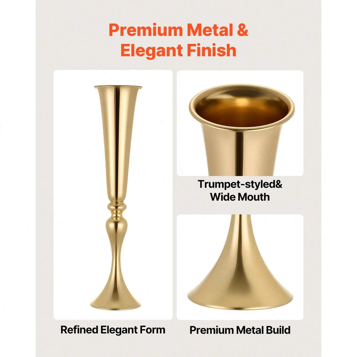 12 PCS Wedding Flower Vase, 21.7 In Tall Trumpet Flower Table Centerpieces, Banquet Vases Easy Installation, Electroplated Versatile Arrangement Stand For Party Events, Home Decor, Reception, Gold