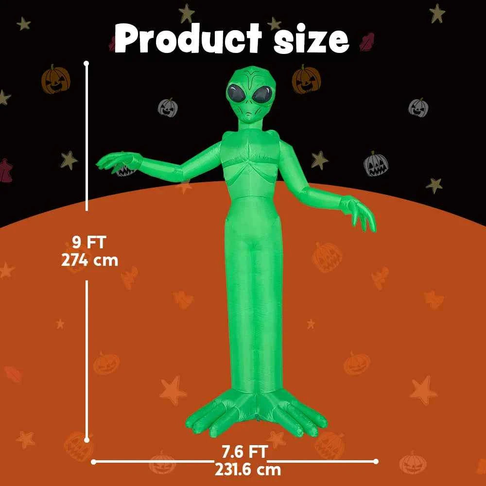 9 FT Tall Alien Halloween Inflatable Decoration. Outside Blow Up Alien. Inflatable Outdoor Decor with Build-in LEDs for Halloween