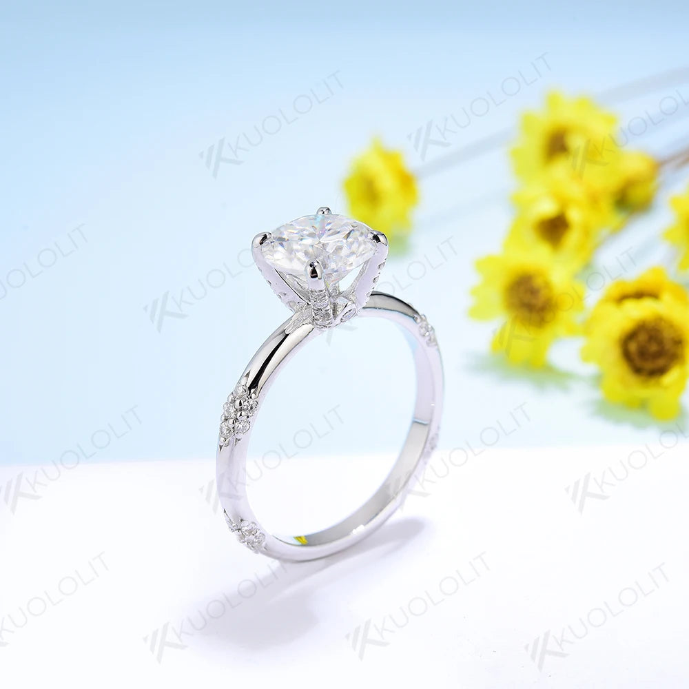 Kuololit US Stock Round Moissanite Rings for Women, 925 Sliver Sterling White Gold Diamond for Anniversary, Wedding, Engagement New