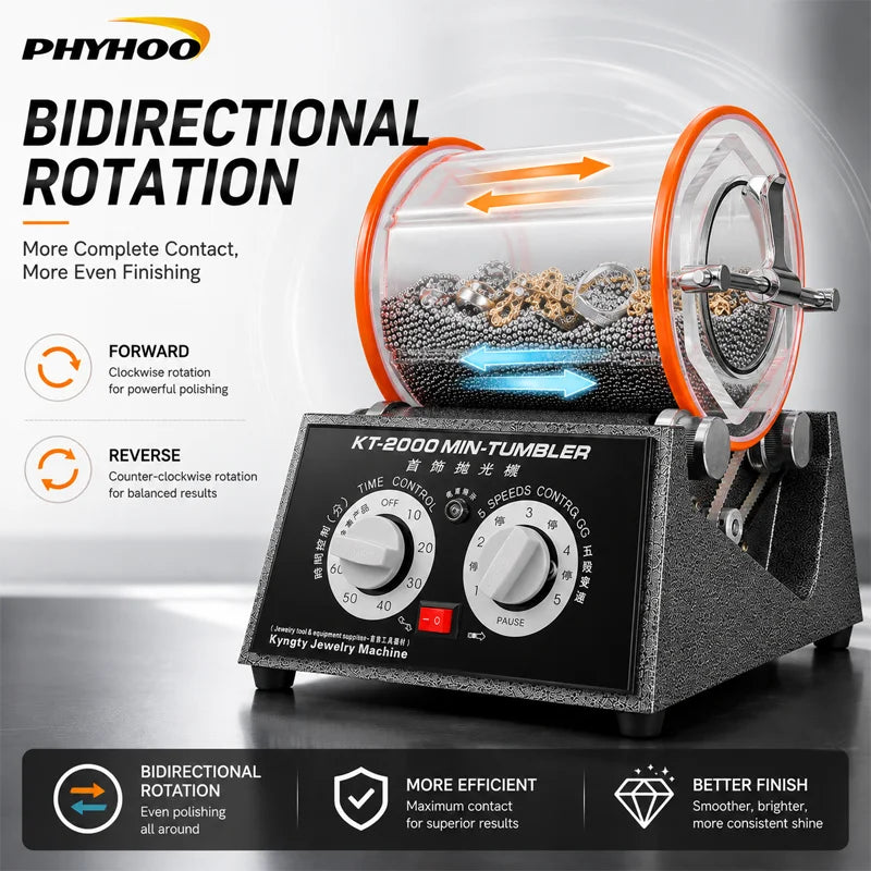 PHYHOO 5KG Jewelry Tumbler Polisher, 110V 5 Speed Rotary Tumbler, 60Min Timer. Jewelry Polishing Machine. US Warehouse Fast Shipping