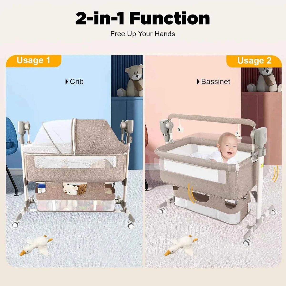 Smart Electric Baby Bassinet,  Bedside Sleeper with Music Play, Automatic Cradle with 3 Speed Timing and 5 Speed Wobbling, Portable Baby Bed Height Adjustable Crib, with Nets + Mattresses