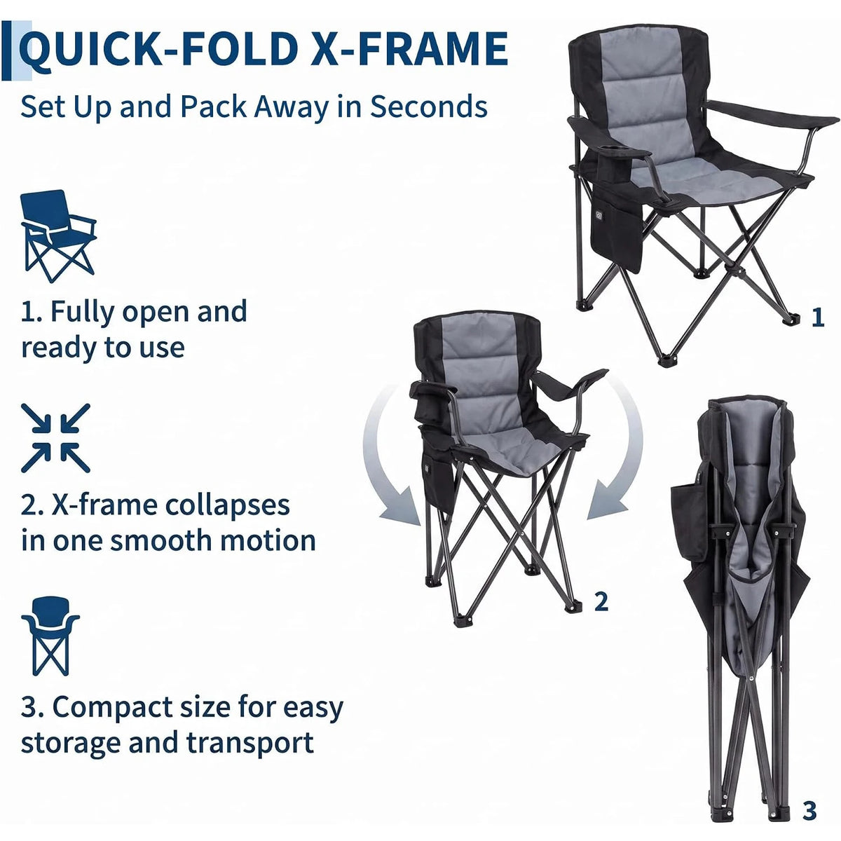 Heated Camping Chair For Adults, Dual-Zone Seat & Back, 3 Heat Levels, Folding Chair With Cup Holder & Storage Pockets, USB Powered