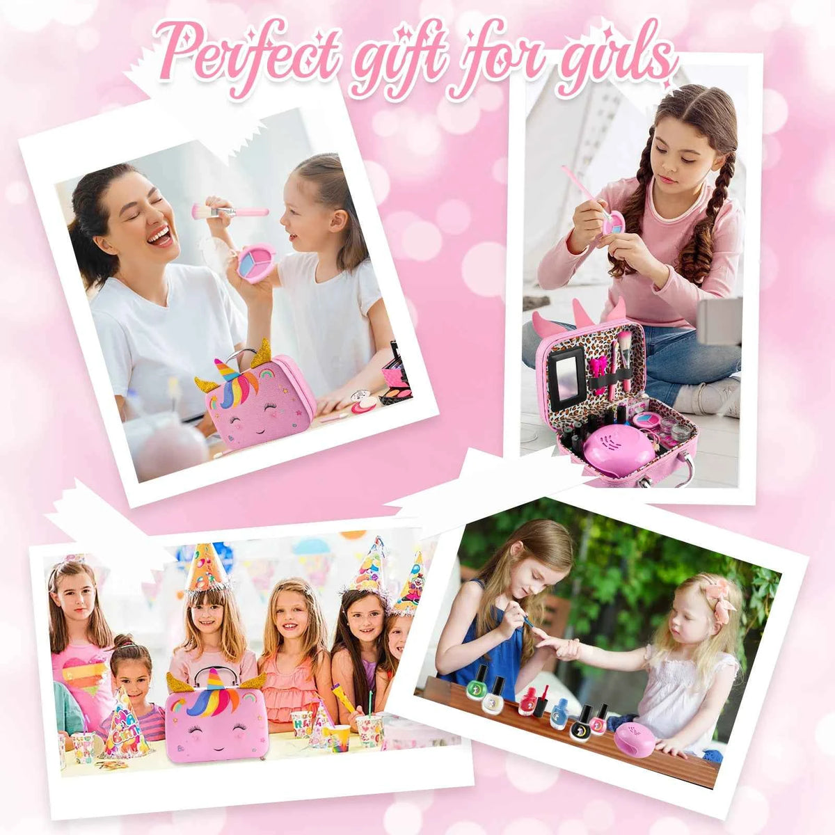 Kids Washable Makeup Girl Toys - Kids Nail Art Kit for Girl, Real Make Up Set, Little Girls Makeup Kit for Toddler, Kid, Children