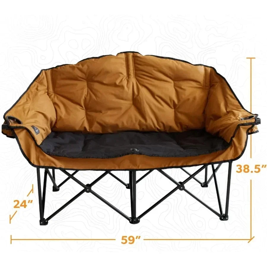 Outdoor double camping chair for glamping and sports: Sierra/Black fabric, lightweight aluminum frame, portable with carry bag,