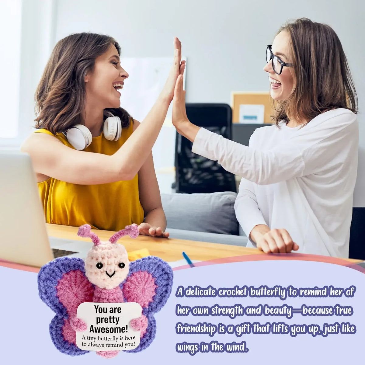 1pc A Positive And Uplifting Crocheted Butterfly Gift, Amigurumi Gift, A Mini Handmade Emotional Support Toy Doll That Relieves Anxiety And Stress. A Loving Gift.
