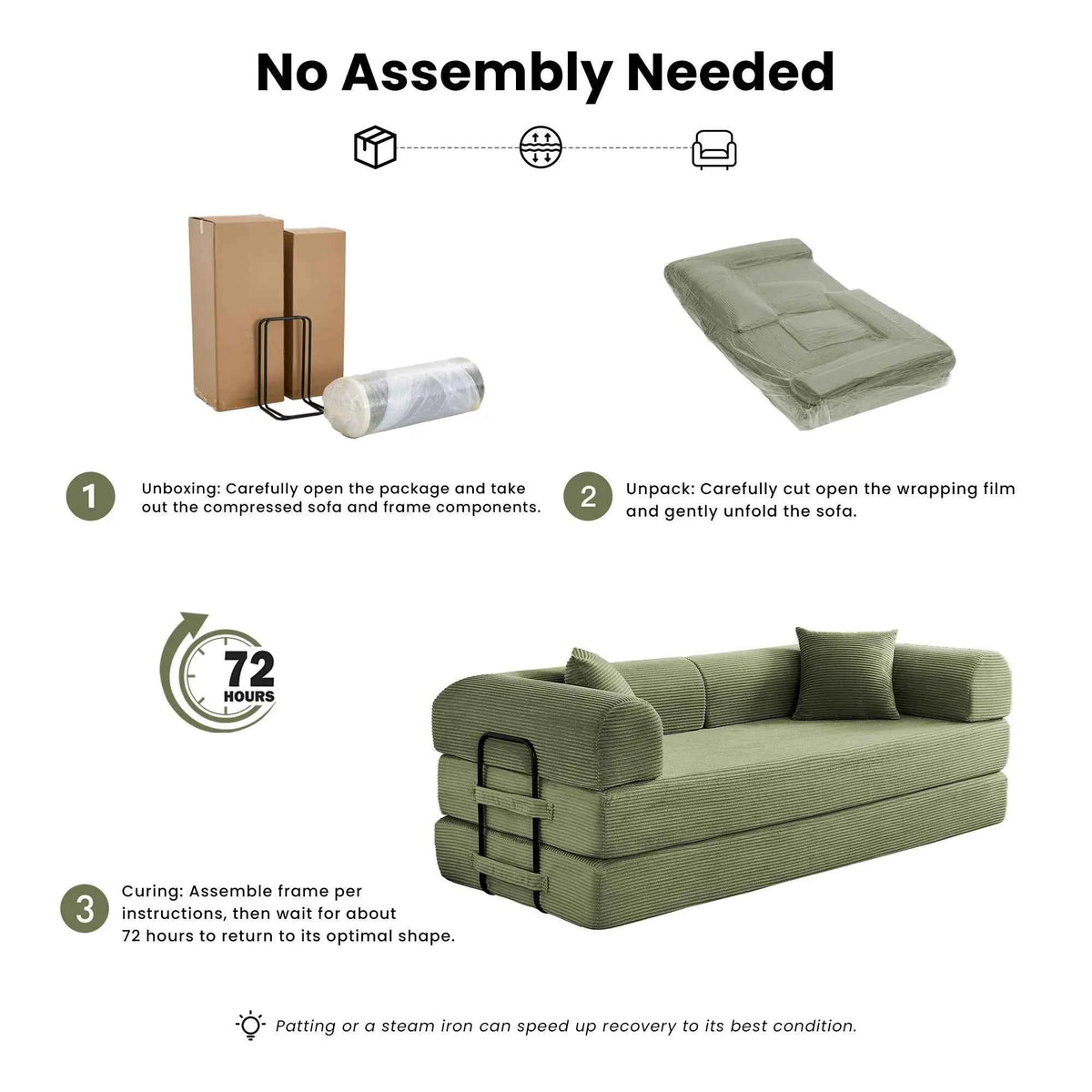 79’’ Folding Convertible Sofa Bed.  Corduroy Upholstered Boneless Couch, Loveseat Sleeper. Floor Sofa for Living Room or Bedroom
