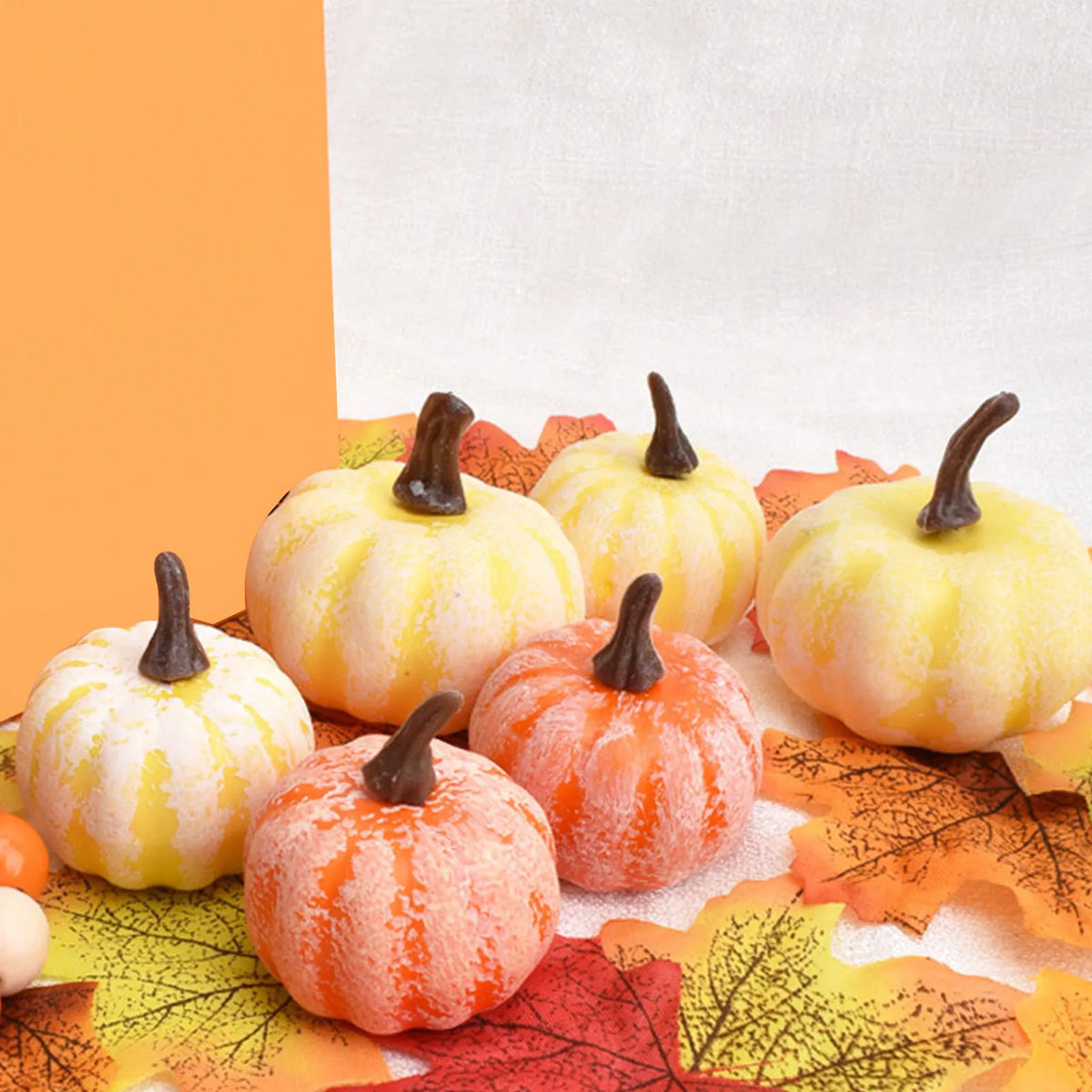 12 Pcs Faux Foam Pumpkins, Orange & Yellow Artificial Pumpkins