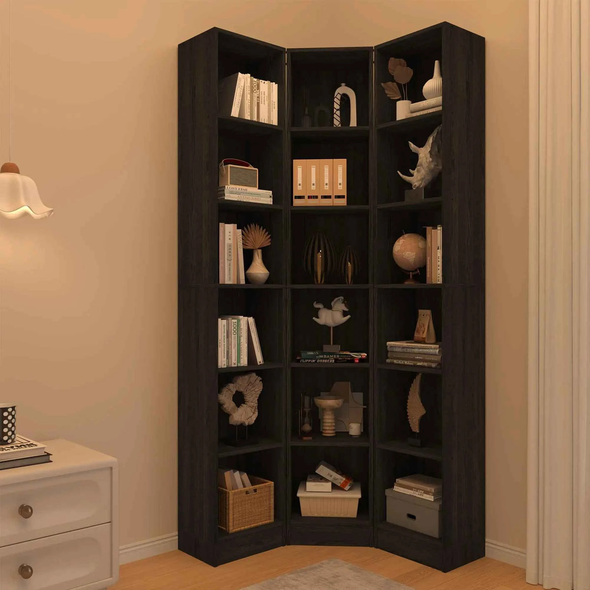 6-Tier Corner Bookshelf, 3-In-1 Tall Narrow Bookcase With 18 Open Cube Shelves.