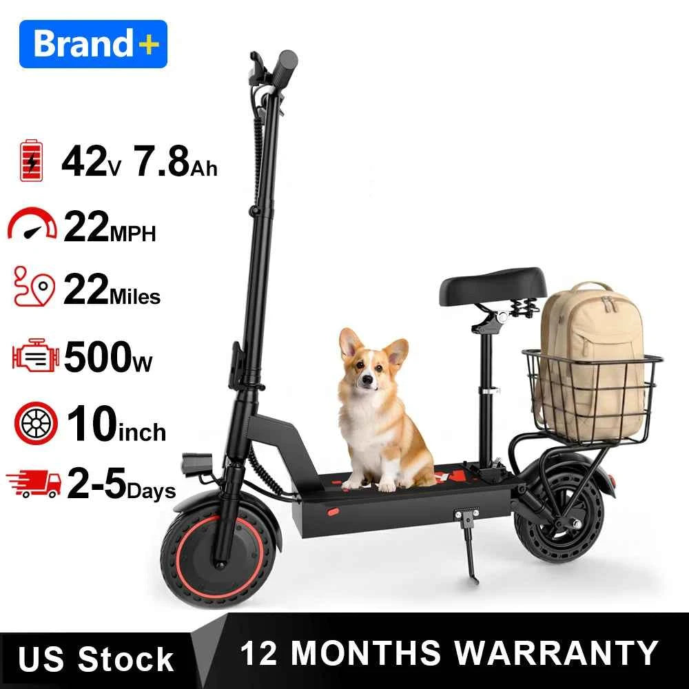 2026 New 500W 10inch Solid Tire Electric Bicycle with Basket, 7.8AH Battery, 22Miles Max Range, 22MPH Max Speed, Dural Shock Absorption, Foldable Adult E-bike