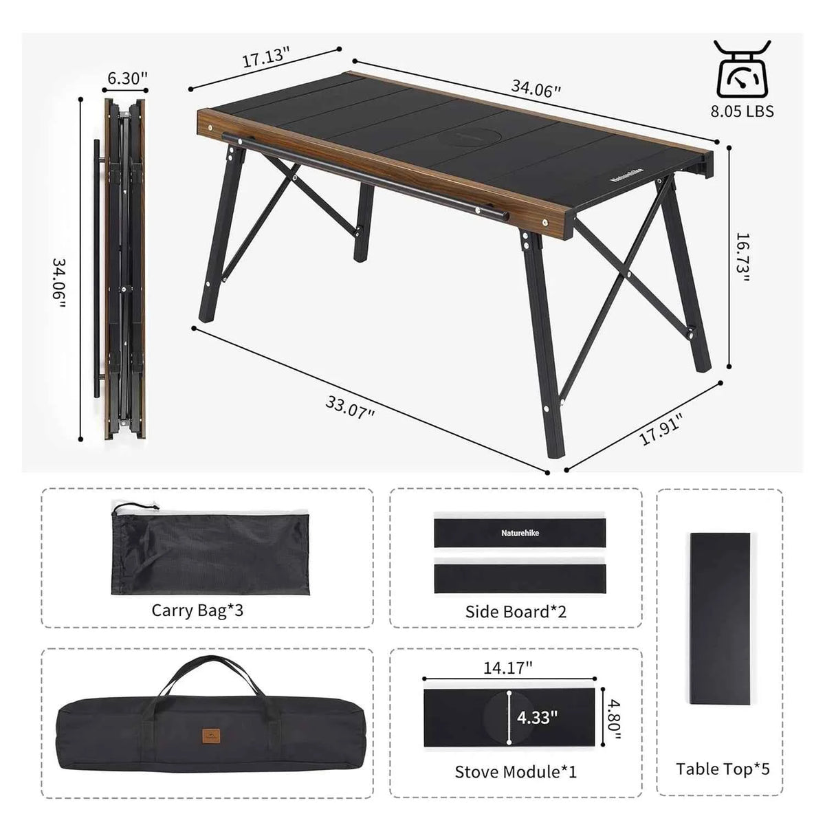 Naturehike Camping Folding Aluminum Alloy IGT Table. Multifunctional Portable for BBQ Grill Table, Outdoor Picnic Cooking Table