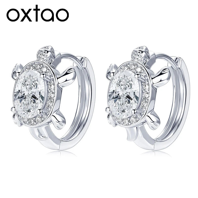 OXTAO Moissanite Hoop Earrings 5x7mm D VVS1 Oval-Cut for Women, Cute Turtle Style Huggie Earrings Unique Jewelry Gift 14K Gold Filled