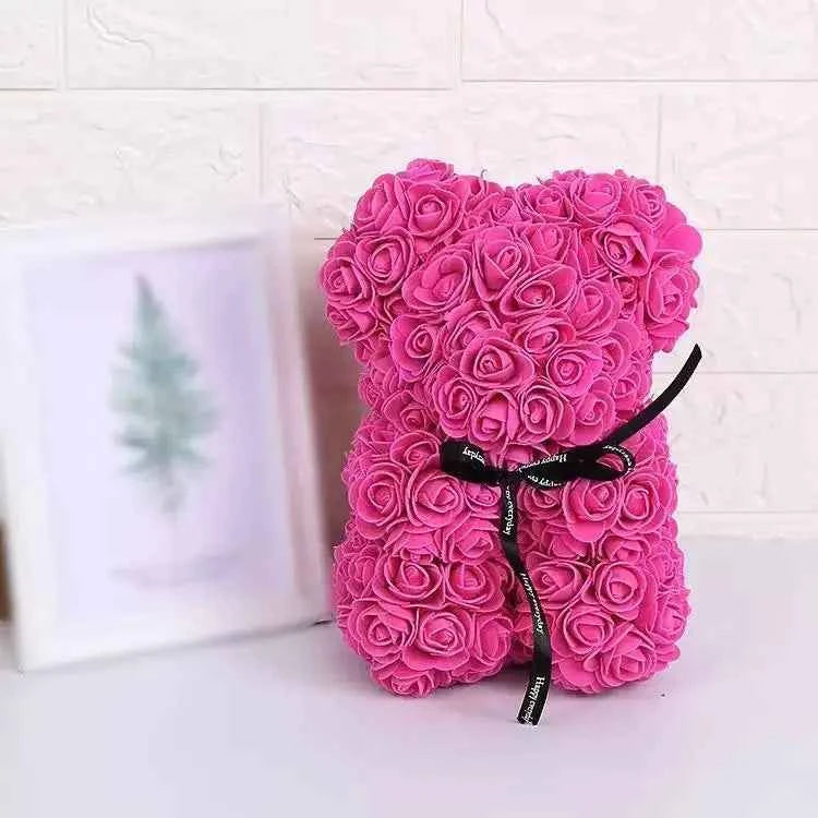 25cm Artificial Teddy Rose Flower Bear with Box. Romantic Valentines Day Gift, Girlfriend,  Anniversary, Wedding Party, Supplies