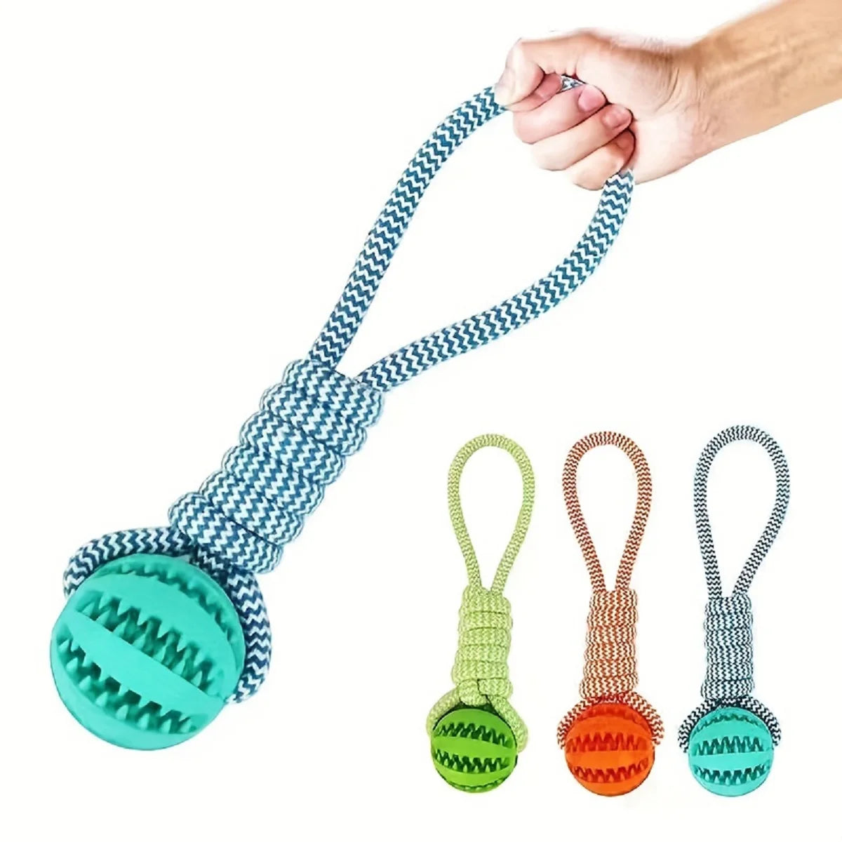 Dog Chew Toy with Cotton Rope. Tug Toy with Treat Dispensing Rubber Ball. Durable Bite Resistant Teeth Cleaning. Interactive Training Toy for Puppy, Small, and Medium Dogs. Green