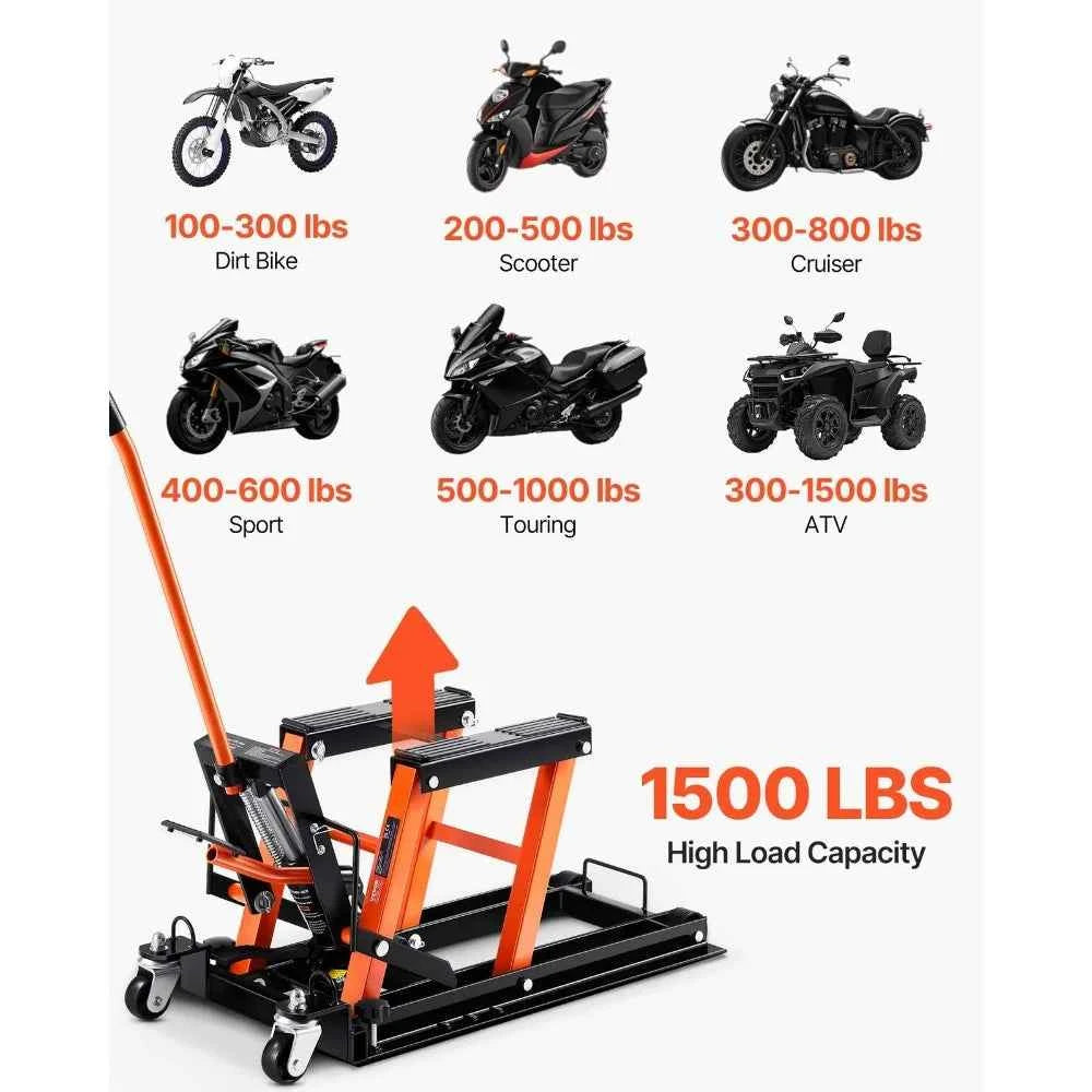 Motorcycle Hydraulic Pump Hoist Jack 1500 LBS ATV Non-Slip Dirt Bike Stand