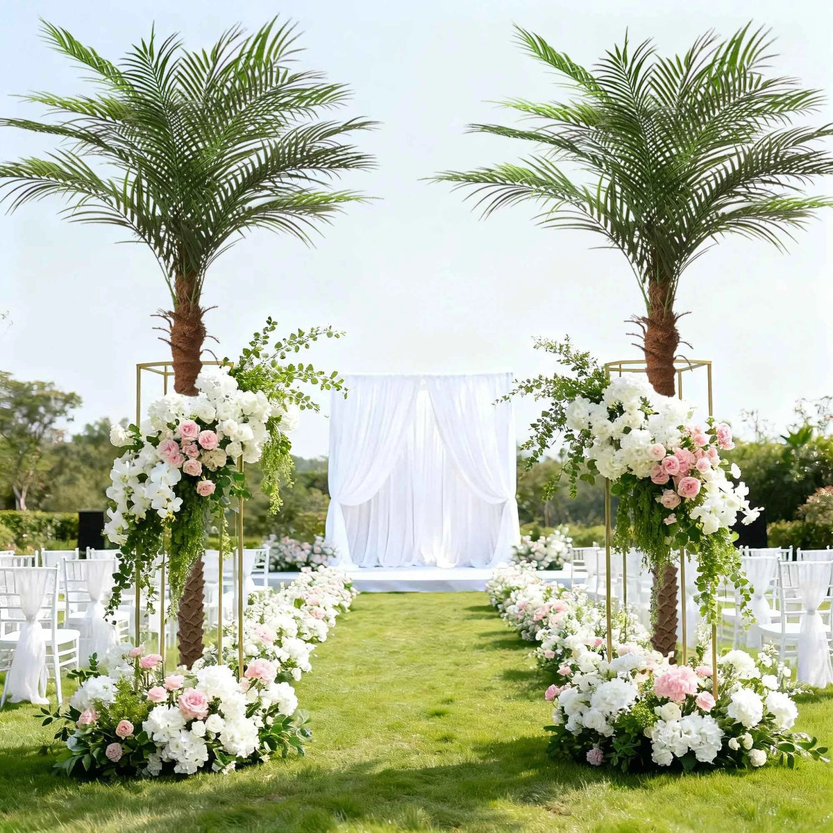 4/5/6/7/8/9FT Faux Palm Tree, Artificial Golden Cane Palm Tree. Outdoor Or Indoor, Fake Tree for Home, Office, Living Room, Yard, Patio
