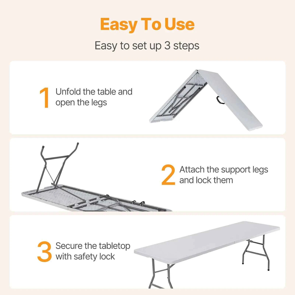 MCQ 6 FT to 8 FT Folding Outdoor Picnic Table With Carrying Handle