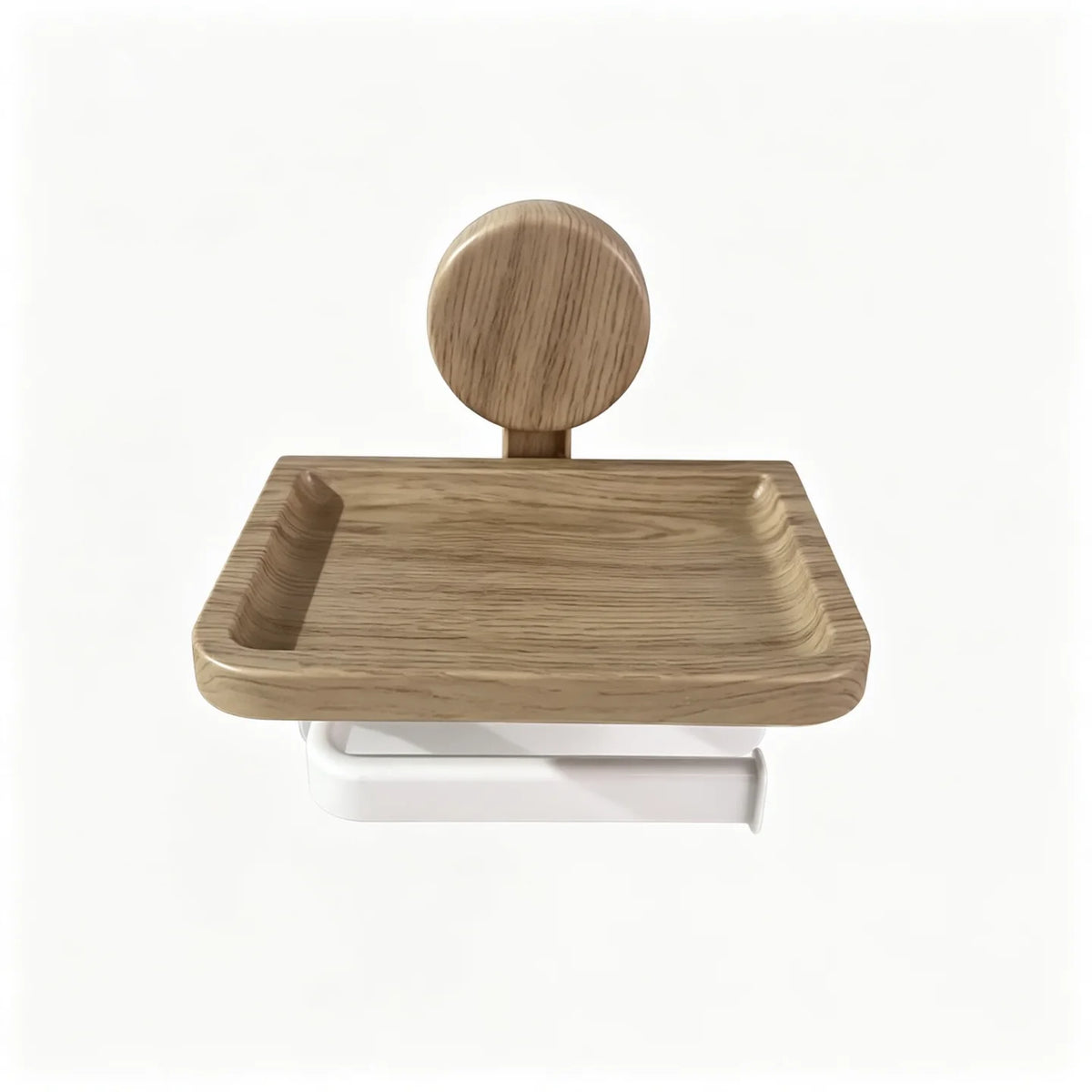 No Drill Wall Suction Cup Toilet Paper Holder Wood‑Look Tray Bathroom Tissue Holder with Phone Shelf