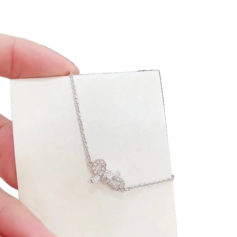 Buy One Get One Free S925 Sterling Silver Full Diamond Silver Bow Drawstring Bracelet for Women, Charm Bracelet