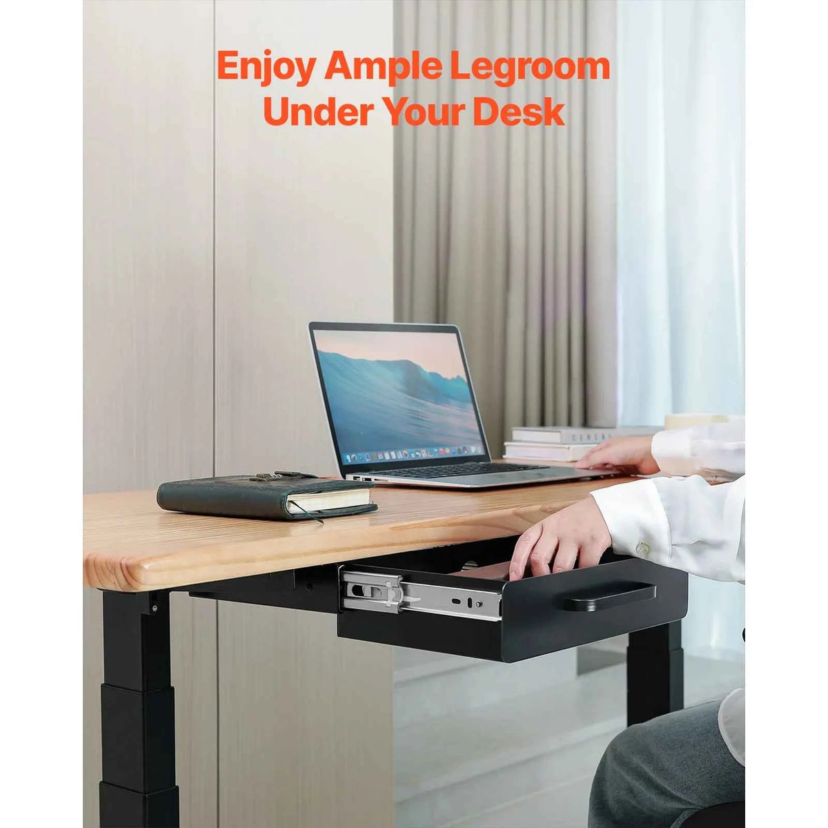 13in/22in Under Desk Drawer, Slide Out Desktop Storage Box Mounted Pullout Undertable Drawer Organizer 