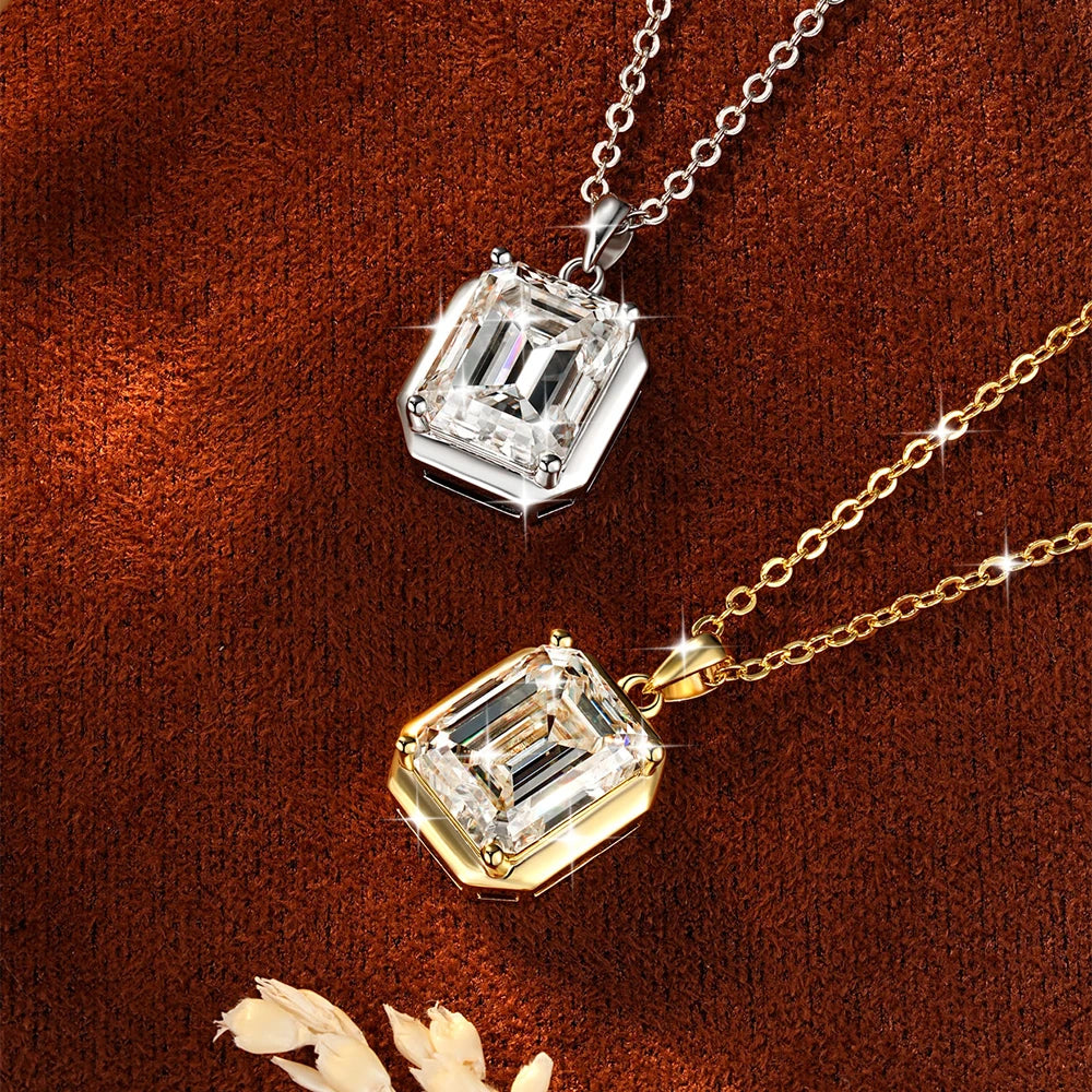 OXTAO Minimalist Moissanite Solitaire Pendant Necklace, Emerald Cut D VVS1 for Women, 14K Gold Filled Charm Necklace