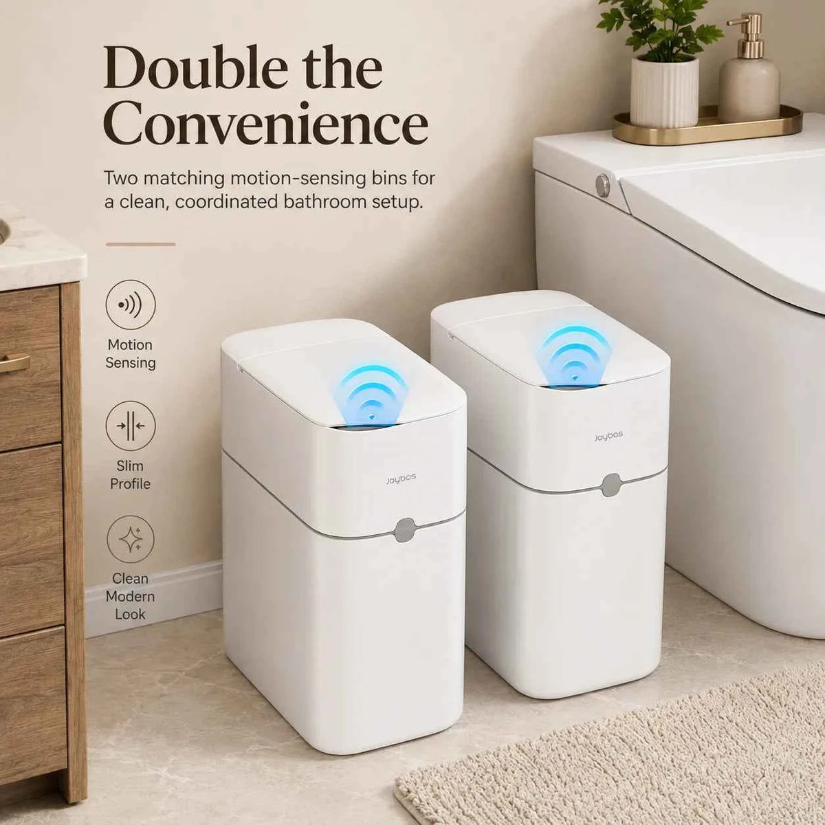 JOYBOS Touchless Trash Can with Motion Sensor & Auto Bag-Suction System, Hands-Free Operation Suitable for Small Spaces, Compact Waste Bin with Press-to-Open Lid, ABS/Polypropylene Garbage Pail, RV, Narrow Corners, RV Essenti
