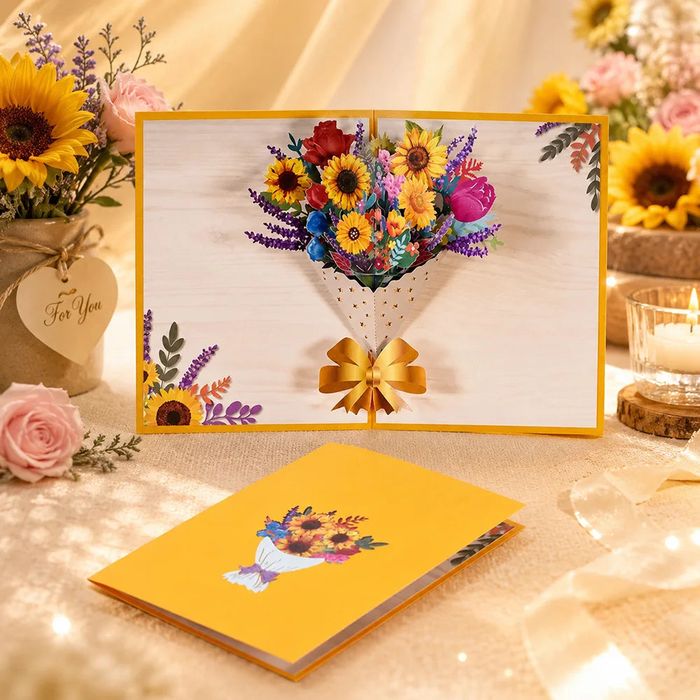 3D Pop Up Flower Greeting Cards or Wedding Card or Anniversary, Thanksgiving, Valentines Day, Birthday, Gift, Thank You Cards, or Handmade Cards