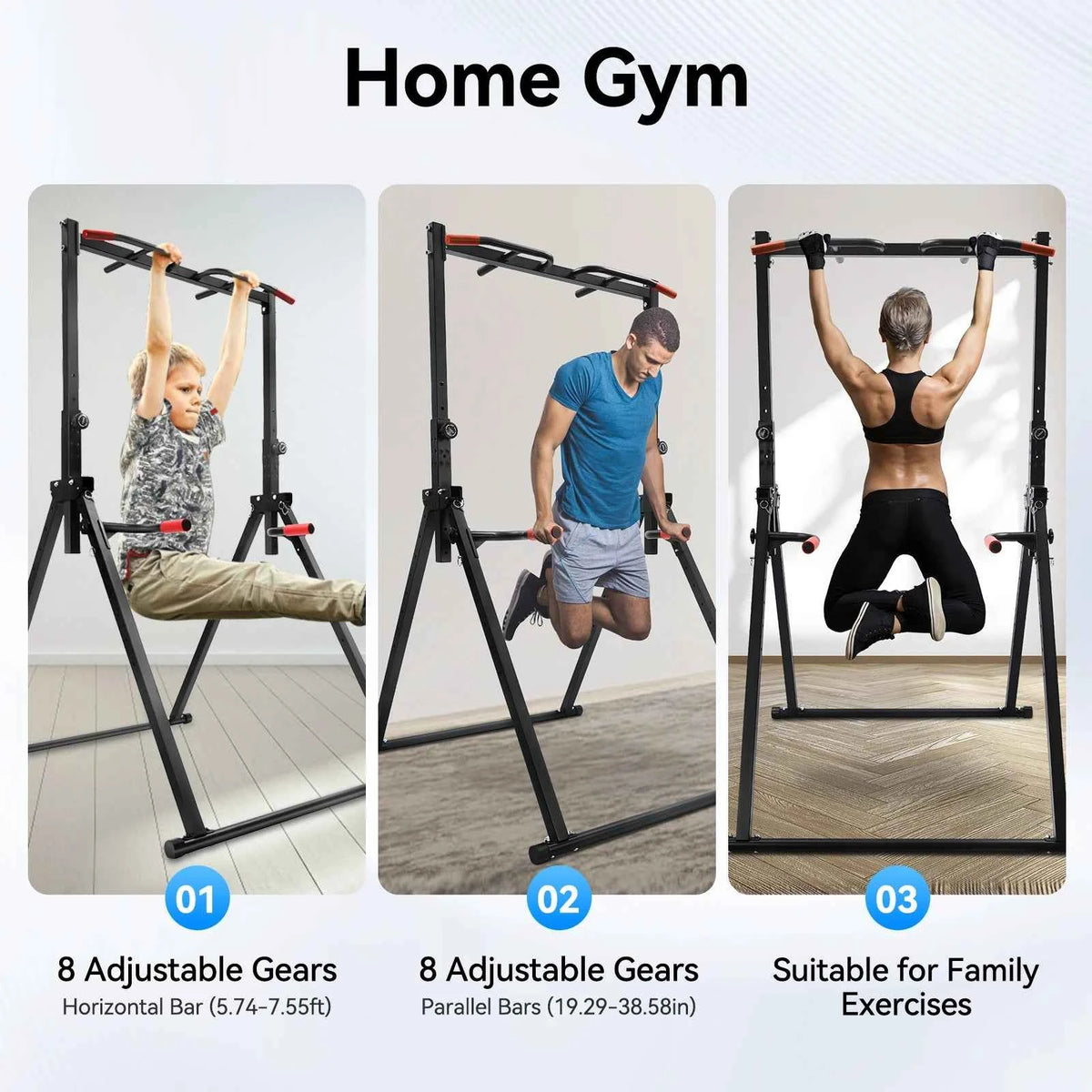 Adjustable Pull Up Bar, 200kg Load. Foldable, Multi-Function Training Station with Parallel Bars for Strength Training