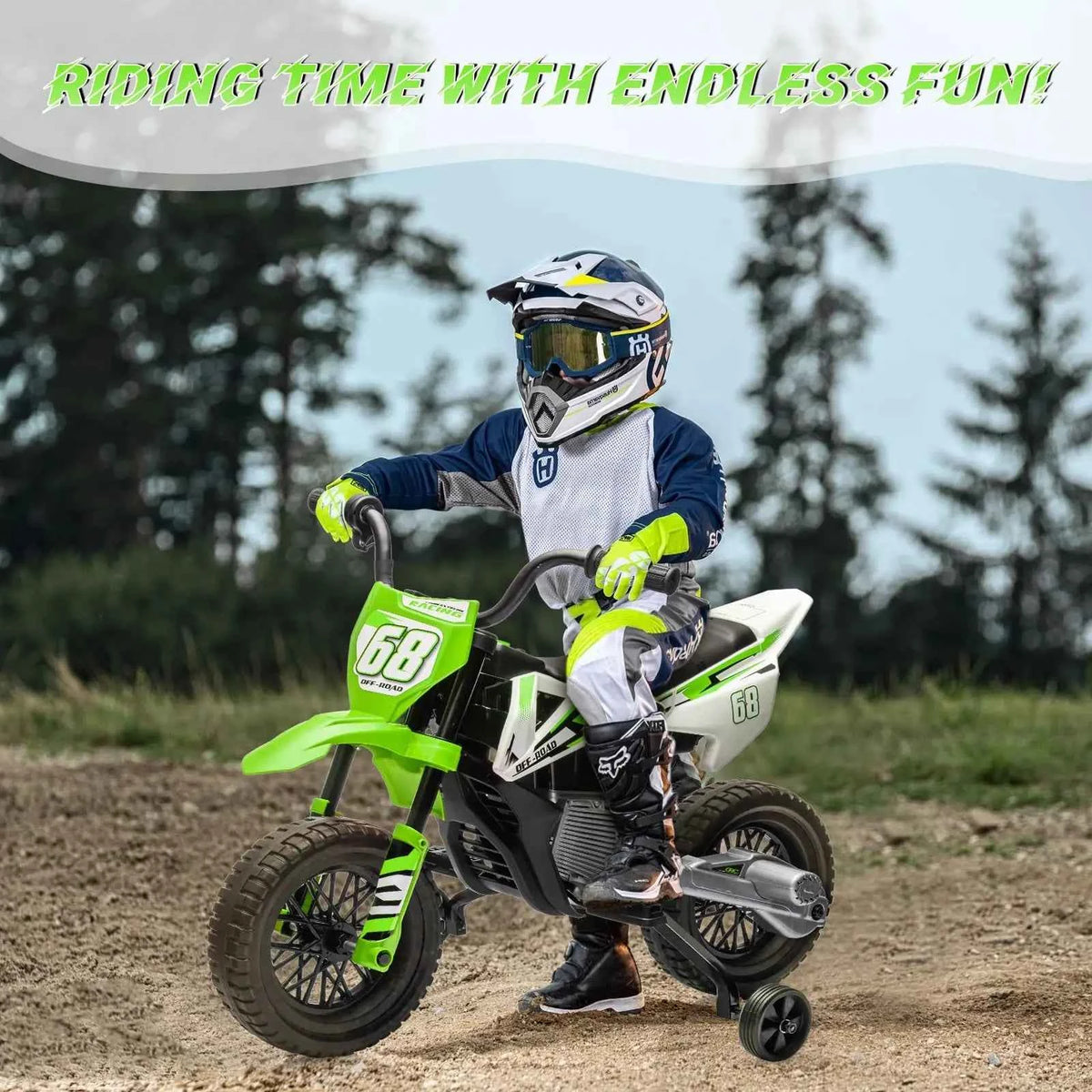 12V Kids Electric Dirt Bike With Training Wheels, Twist Grip Throttle, 3 MPH, Music, 4.5Ah Battery & Charger
