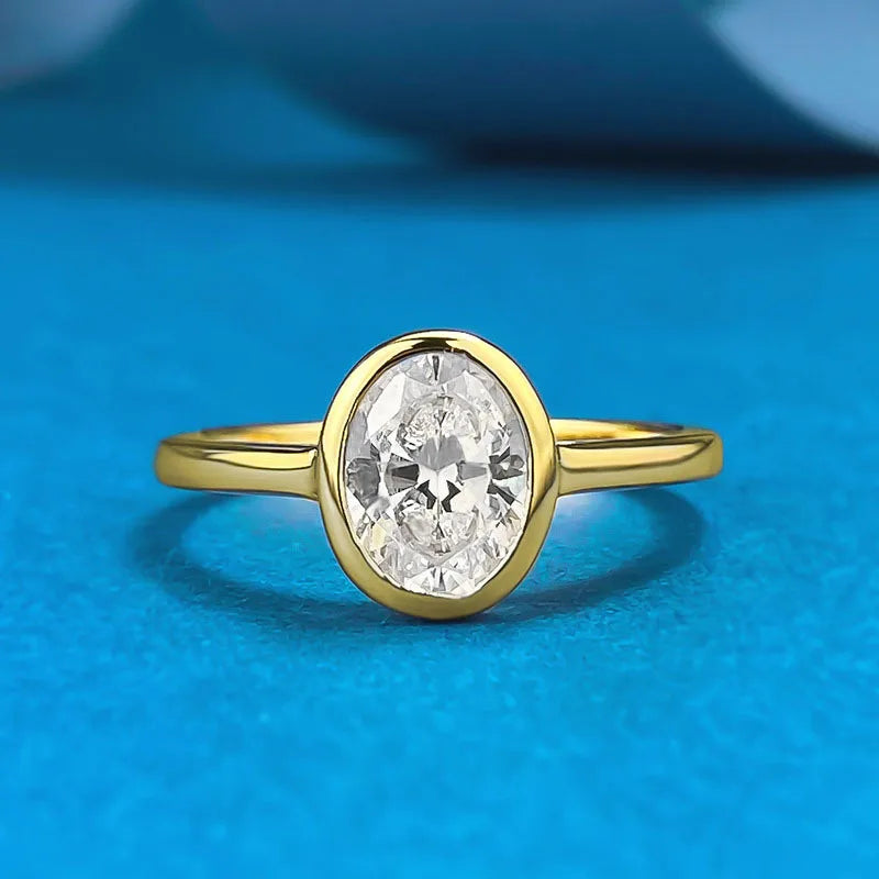 LYEE CYEE Cocktail 3ct Oval Cut Moissanite Ring, 925 Sterling Silver Engagement Solitaire Rings for Women Gold Plated.  Anniversary Gifts