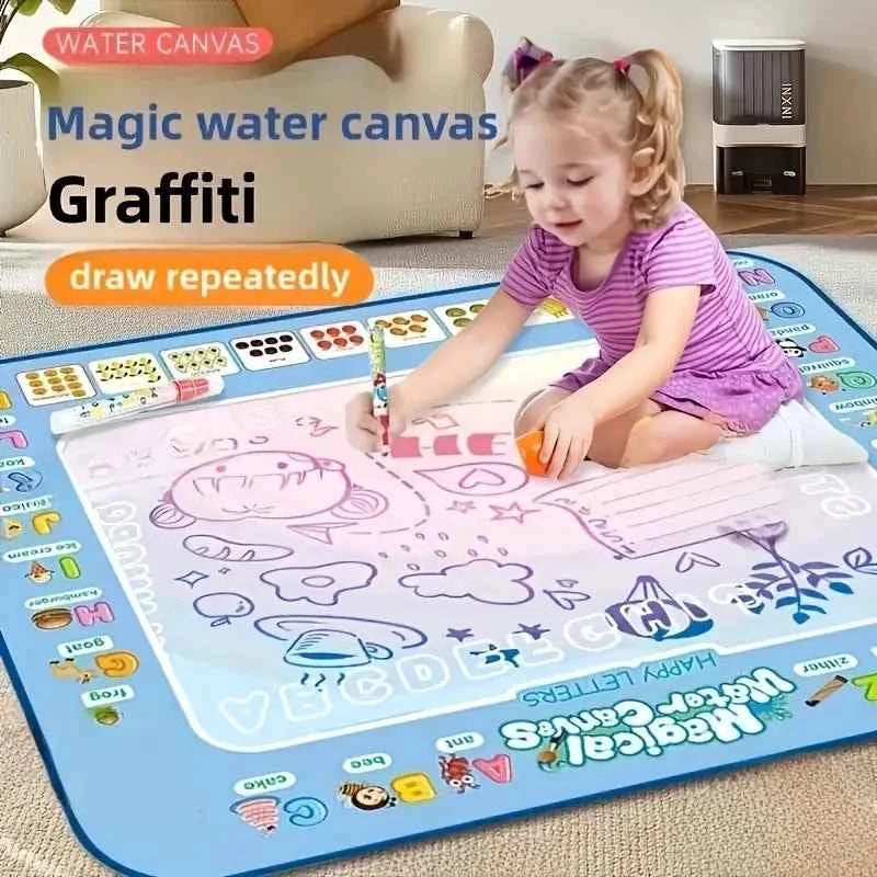 Magic Water Canvas Doodle Mat for Kids. Aqua Drawing Board Reusable Water Painting Graffiti Mat. Educational Early Learning Toy For Boys & Girls