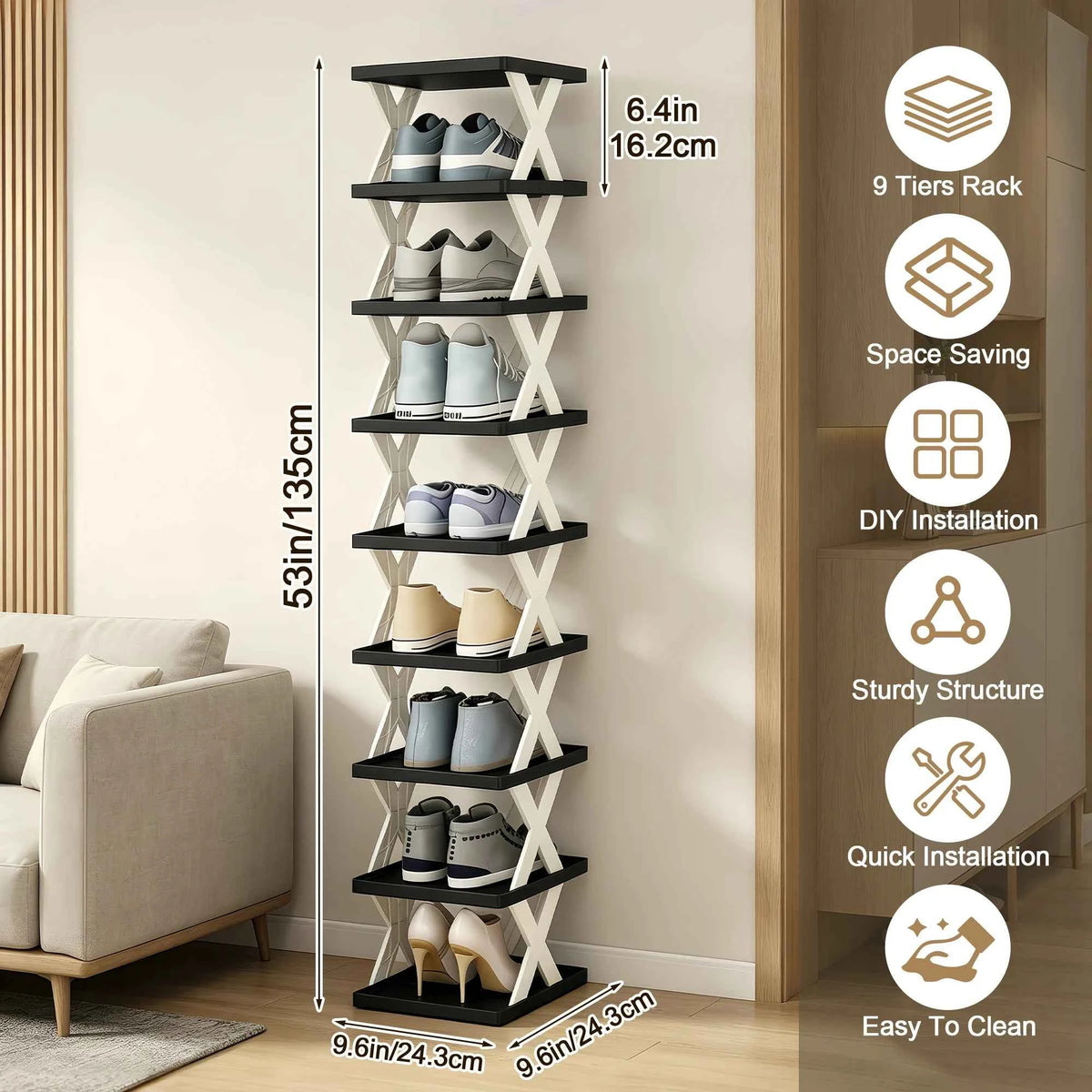 Quick Assembly No Tools  Shelf, Vertical Multi  Organizer for Small Space. Foldable