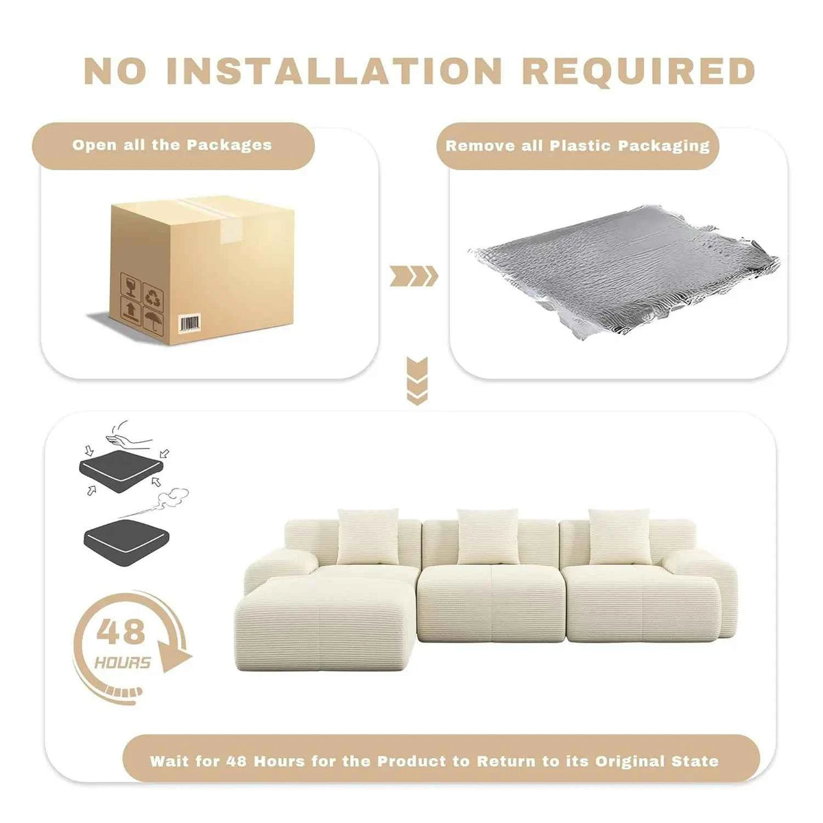 107in Modular Sectional Sofa with Ottoman. L-Shape Deep Seat Corduroy Memory Foam. No Assembly .Living Room Furniture, Custom