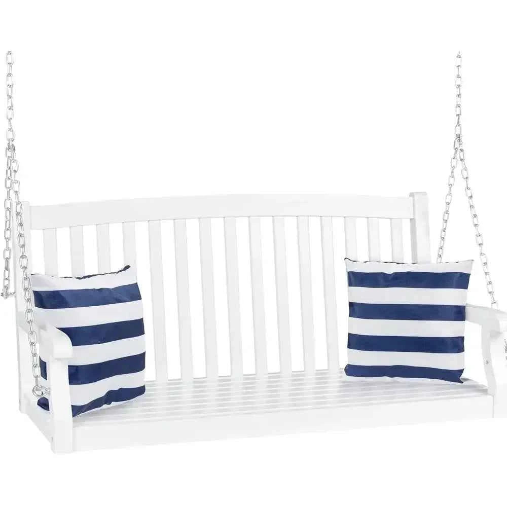 White Outdoor Porch Swing with Curved Back, Hanging Patio Bench Chair for Garden or Deck, 500lb Capacity, Includes Mounting Chai