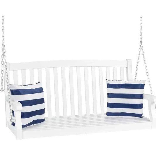 White Outdoor Porch Swing with Curved Back, Hanging Patio Bench Chair for Garden or Deck, 500lb Capacity, Includes Mounting Chai
