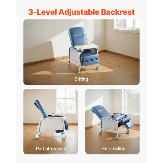 SucceBuy Geri Chair Recliner 3-Position Reclining Geri Chair Movable Recliner Chair with Wheels Ideal for Hospital, Nursing Home