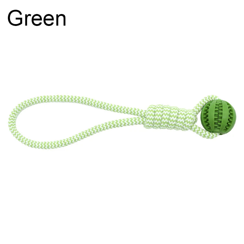 Dog Chew Toy with Cotton Rope. Tug Toy with Treat Dispensing Rubber Ball. Durable Bite Resistant Teeth Cleaning. Interactive Training Toy for Puppy, Small, and Medium Dogs. Green
