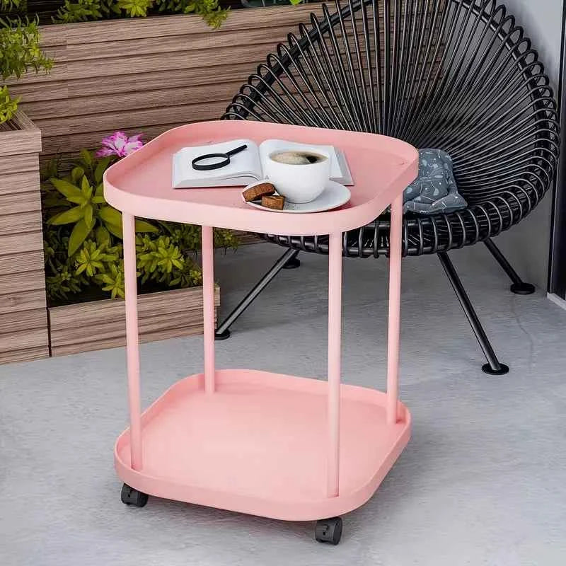 Multifunctional 2-Tier Round Side Table with Lockable Wheels, INS Style  Movable Storage Rack Cart,