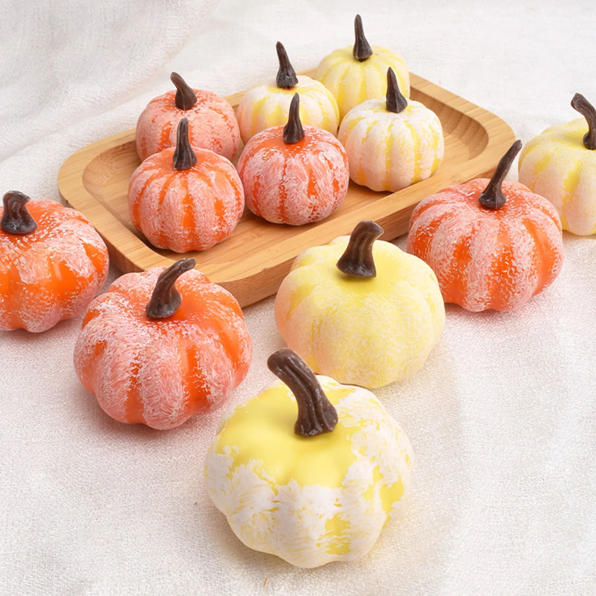12 Pcs Faux Foam Pumpkins, Orange & Yellow Artificial Pumpkins
