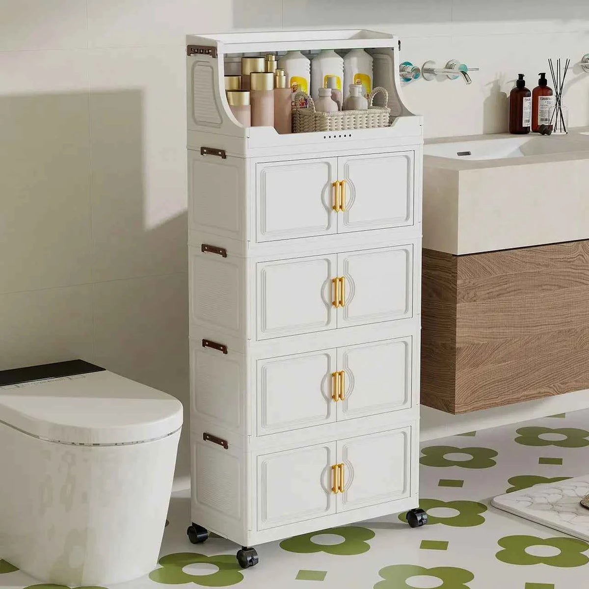 Multi-layer Storage Rack. Plastic Stand. Foldable Floor-standing Cabinet.
