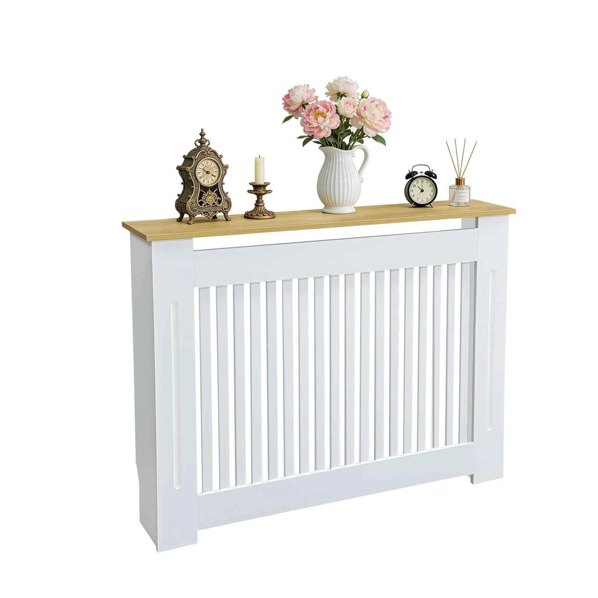Modern Radiator Cover.  Decorative Heater Protector. Wall Vertical Slat Grill Shelf with MDF Wood Top