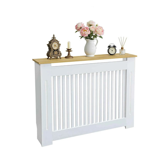 Modern Radiator Cover.  Decorative Heater Protector. Wall Vertical Slat Grill Shelf with MDF Wood Top