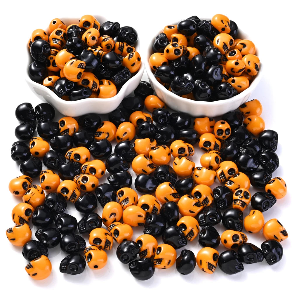 200/300Pcs Mix Coloful Skull Beads, Acrylic Loose Spacer Beads For Jewelry Making. DIY Bracelet, Necklace, Halloween Decorations Accessories 9x12mm