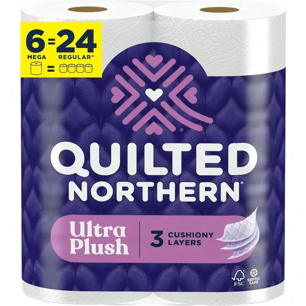 Ultra Soft 3-Ply Toilet Paper, 6 Mega Rolls (Equals 24 Regular Rolls), 3X Thicker Bath Tissue